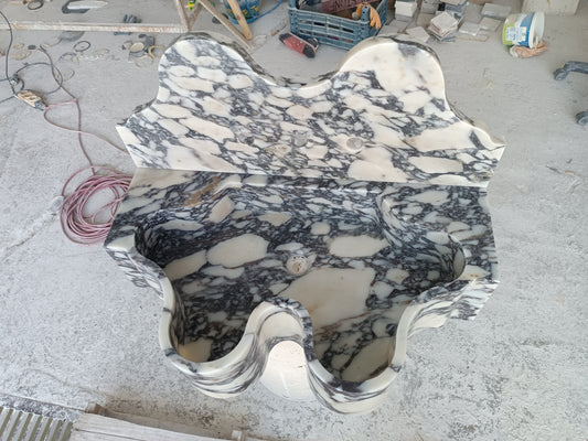 L24- Work of Art Calacatta Viola Curvy Marble Sink, Contemporary Bathroom Sink