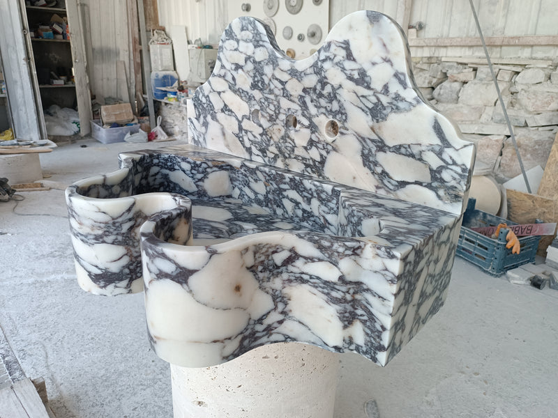 L24- Work of Art Calacatta Viola Curvy Marble Sink, Contemporary Bathroom Sink