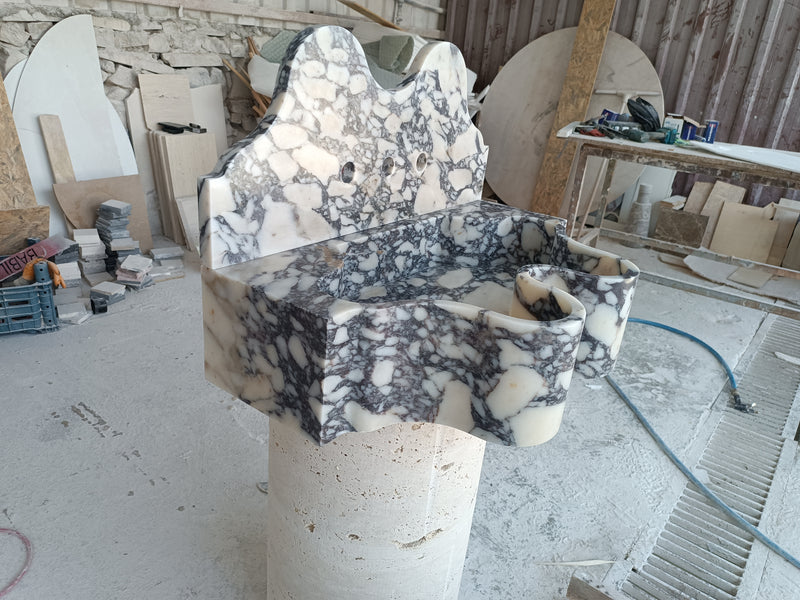 L24- Work of Art Calacatta Viola Curvy Marble Sink, Contemporary Bathroom Sink
