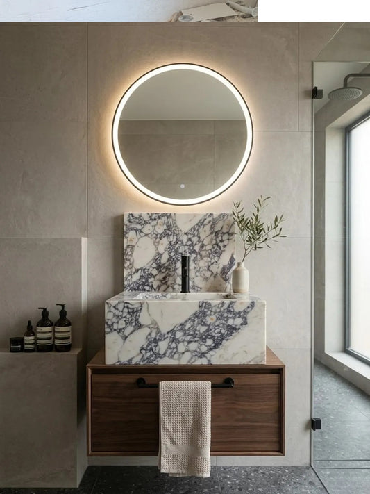 L1- Bespoke Calacatta Viola Marble Integrated Sink, Handmade Vanity Top