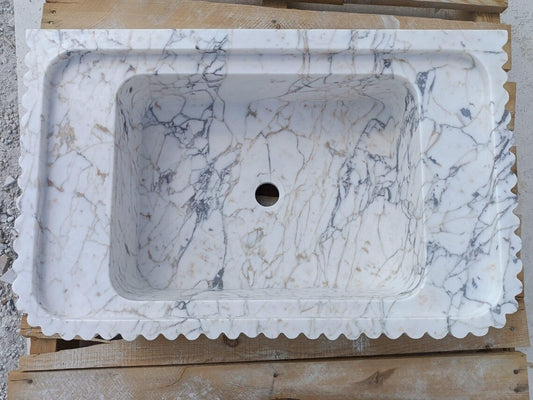 L2- Handcrafted Fluted Calacatta Viole Marble Vessel Sink – Luxury Bathroom Vanity Basin
