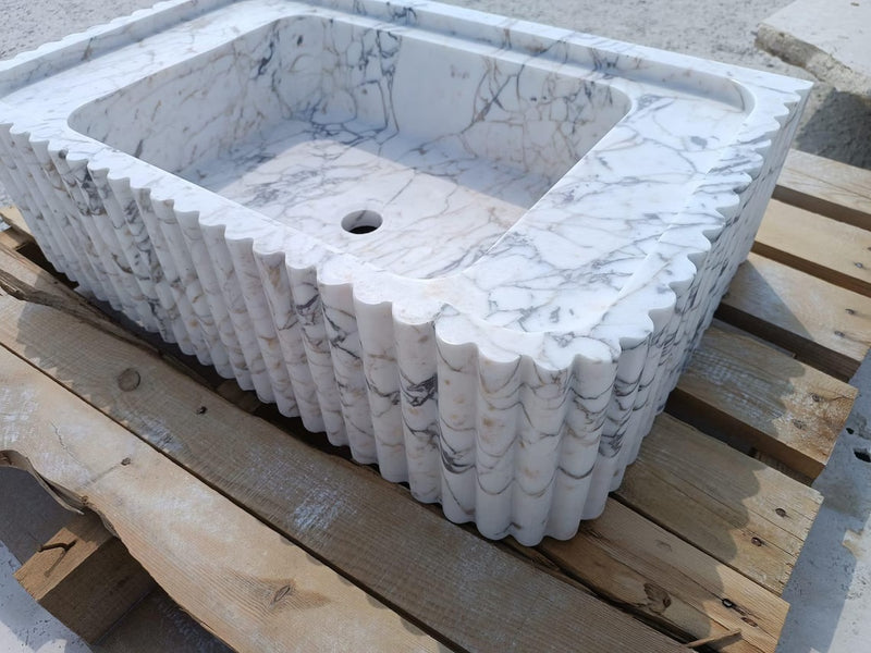 L2- Handcrafted Fluted Calacatta Viole Marble Vessel Sink – Luxury Bathroom Vanity Basin