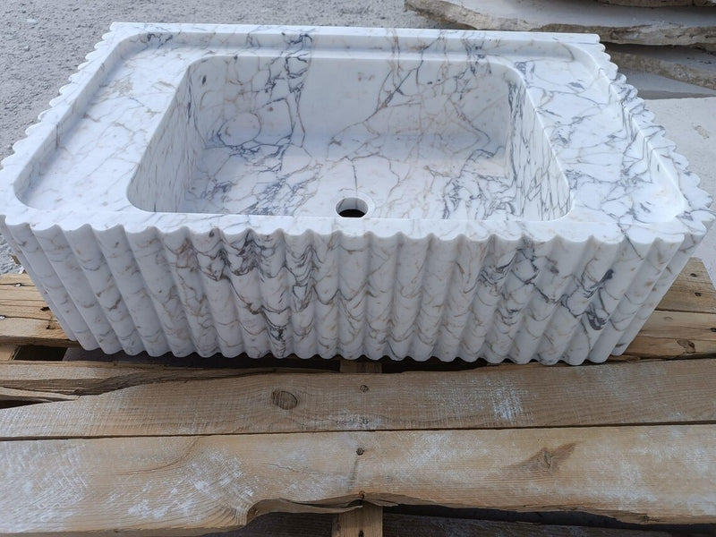 L2- Handcrafted Fluted Calacatta Viole Marble Vessel Sink – Luxury Bathroom Vanity Basin