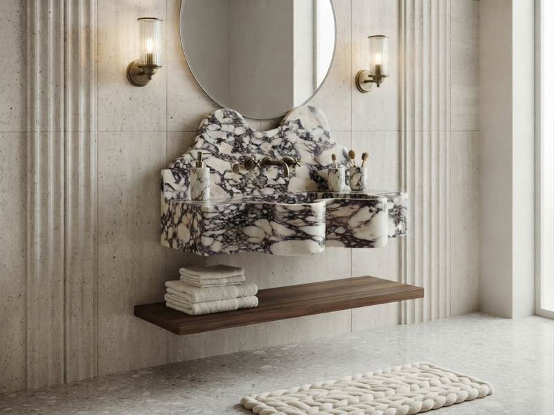 L24- Work of Art Calacatta Viola Curvy Marble Sink, Contemporary Bathroom Sink