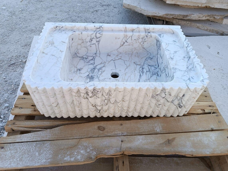 L2- Handcrafted Fluted Calacatta Viole Marble Vessel Sink – Luxury Bathroom Vanity Basin