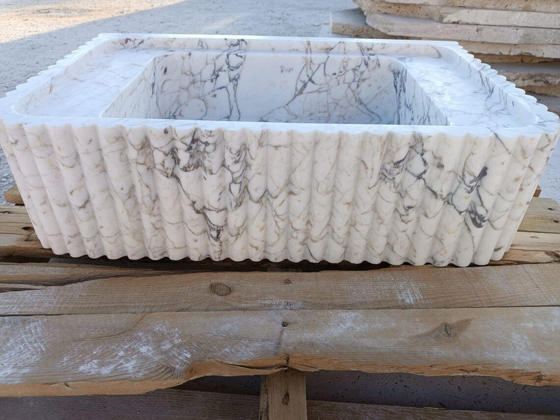 L2- Handcrafted Fluted Calacatta Viole Marble Vessel Sink – Luxury Bathroom Vanity Basin