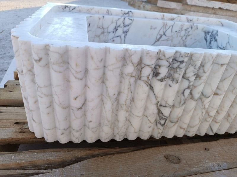 L2- Handcrafted Fluted Calacatta Viole Marble Vessel Sink – Luxury Bathroom Vanity Basin
