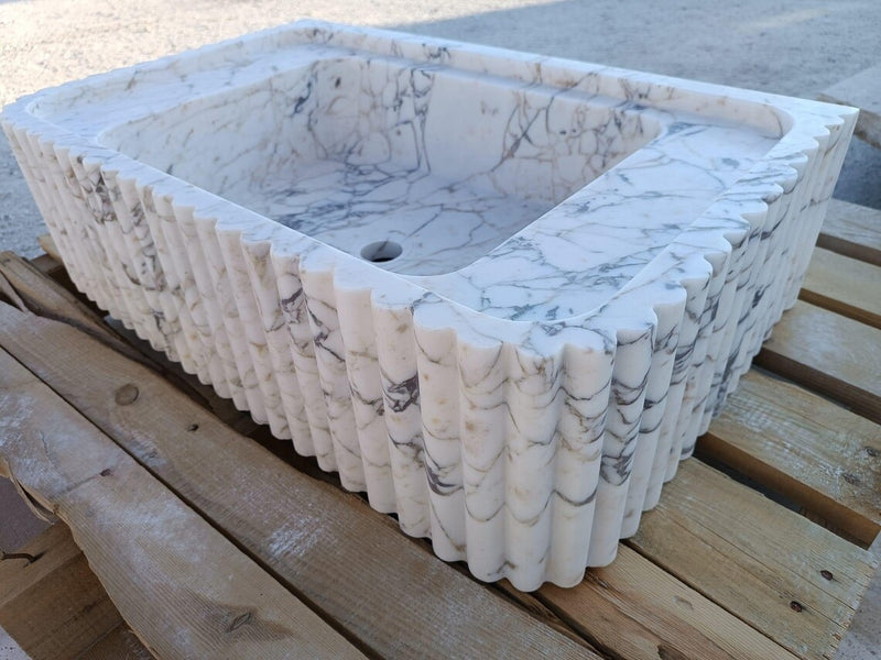 L2- Handcrafted Fluted Calacatta Viole Marble Vessel Sink – Luxury Bathroom Vanity Basin